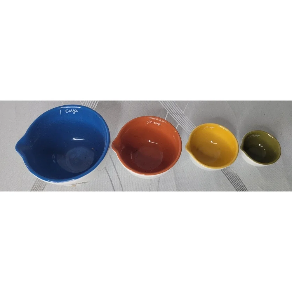 Ceramic‎ Multicolor Tuscan Kitchen Measuring Cup Bowls Set of 4 Rooster Design